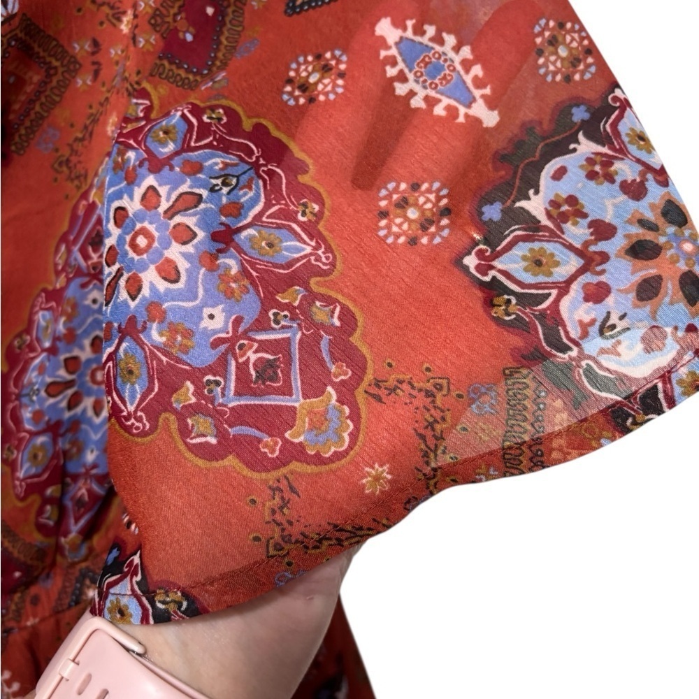 Maurice’s Medallion  Bohemian Rust High Low Patterned Midi Dress size Medium - Picture 8 of 16
